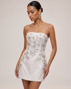 Floral Embroidered Strapless Corset Mini Dress - Light Gray