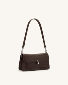 Amelie Front-Pocket Flap Shoulder Bag - Chocolate Brown