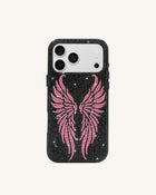 Pink Rhinestone Angel Wings Phone Case - Black