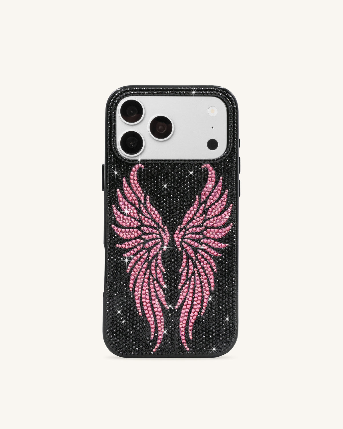 Pink Rhinestone Angel Wings Phone Case - Black