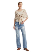 Embroidered Knit Shawl and Top Set - Beige