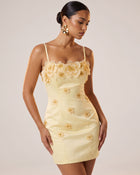 Flower Embroidered Spaghetti Strap Mini Dress - Butter Cream