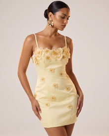 Flower Embroidered Spaghetti Strap Mini Dress - Butter Cream