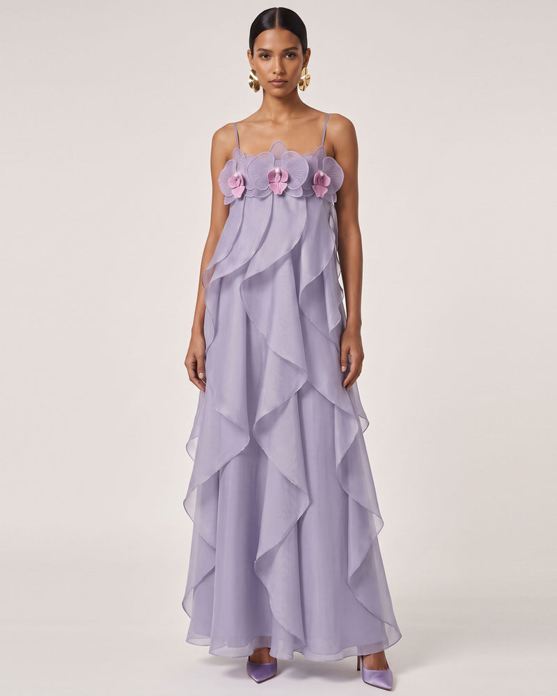 Orchid Embroidered Organza Maxi Dress - Light Purple