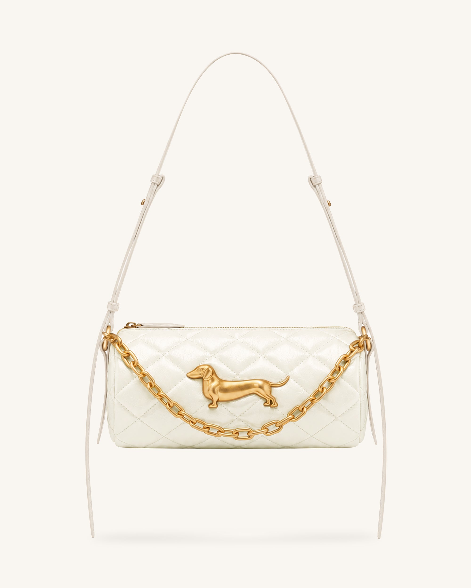 Lucienne Dachshund Quilted Chain Shoulder Bag - White