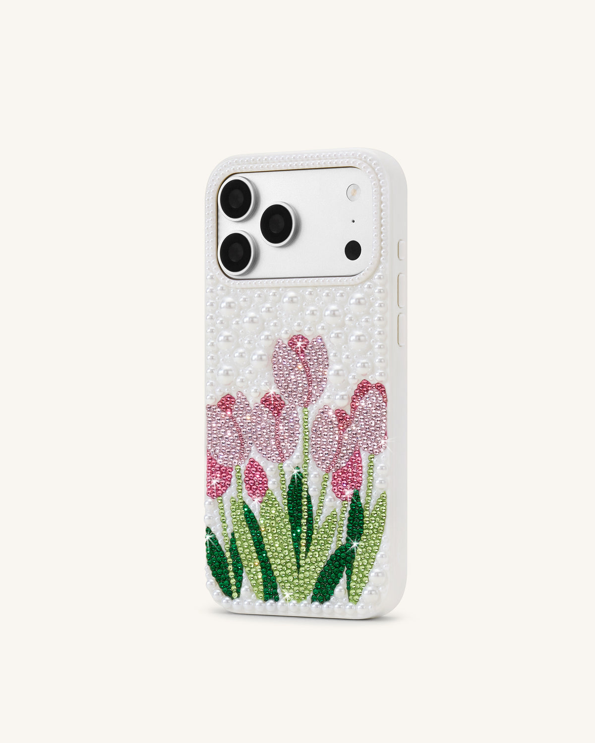 Tulip Faux Pearl Phone Case - White