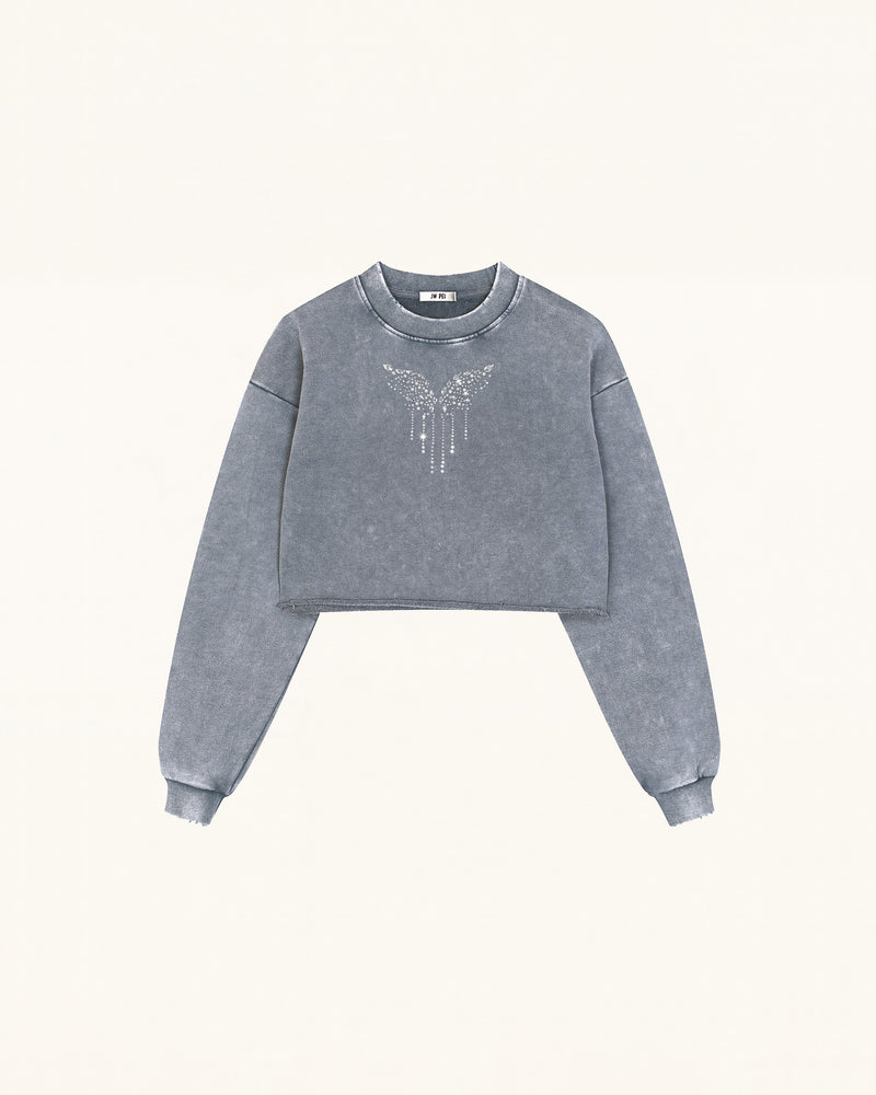 Angelic Dripping Crystal Wings Sweatshirt - Ash Cloud