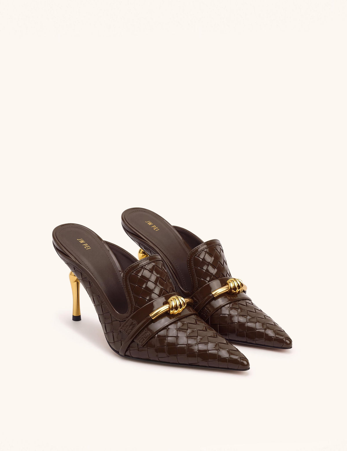 Lena Metal Rope Knot Woven Pointed Toe Mules - Dark Brown