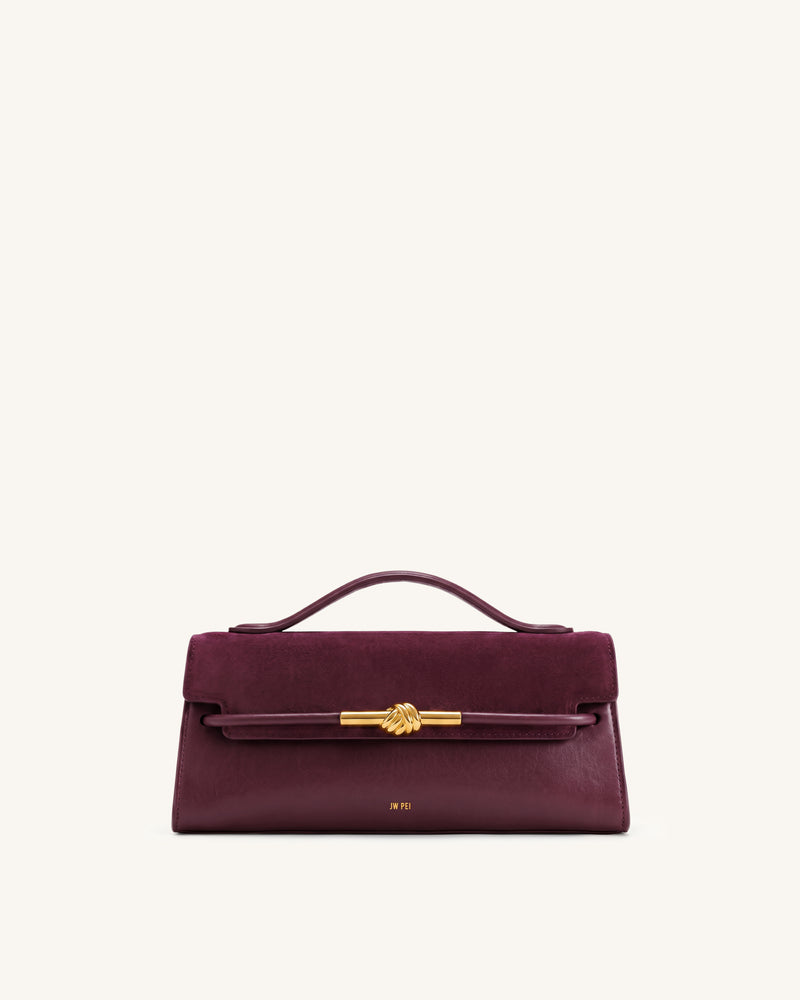 Lena Faux Suede Metal Rope Knot Top Handle Bag - Burgundy
