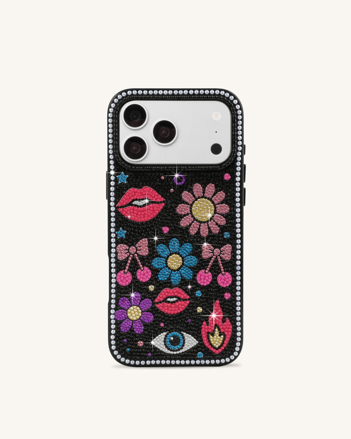 Retro Icon Artificial Crystal Phone Case - Black
