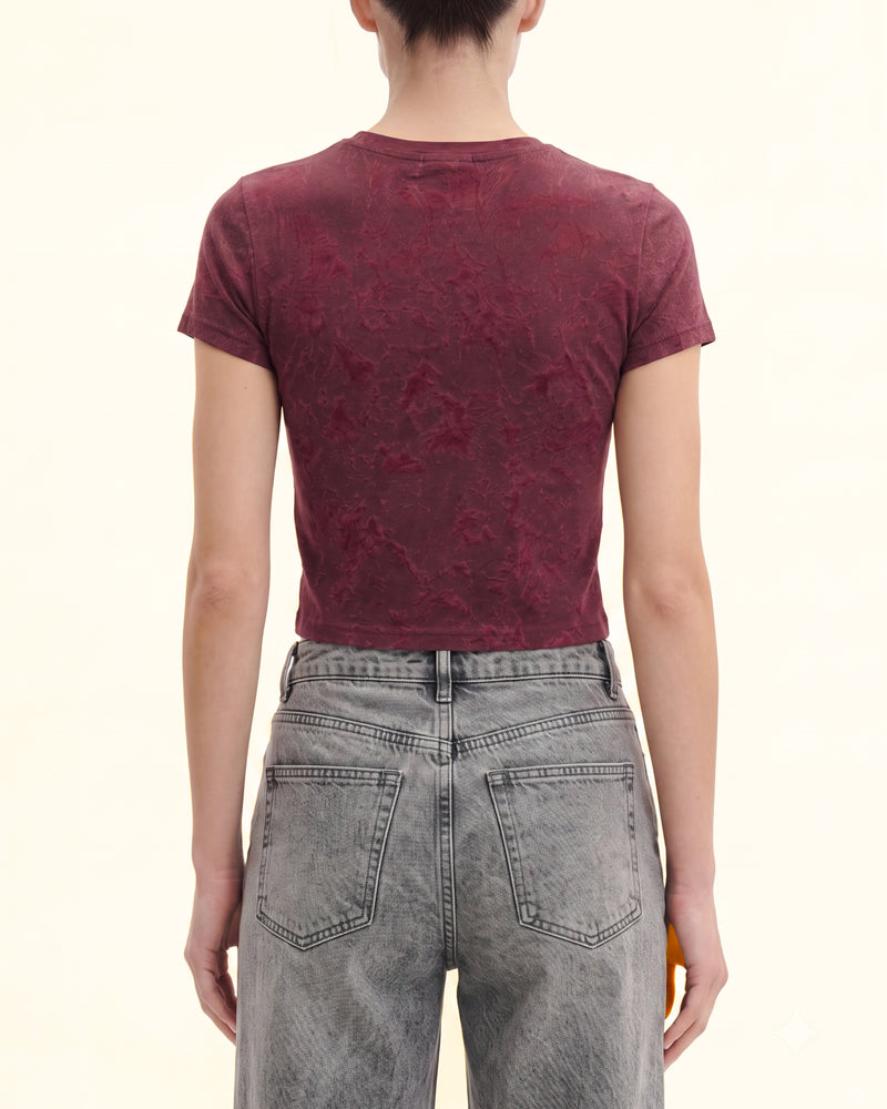 Crinkle Wash Cropped Tee - Burgundy