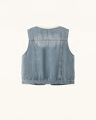 Bohemian Lace Trimmed Denim Vest - Light Wash