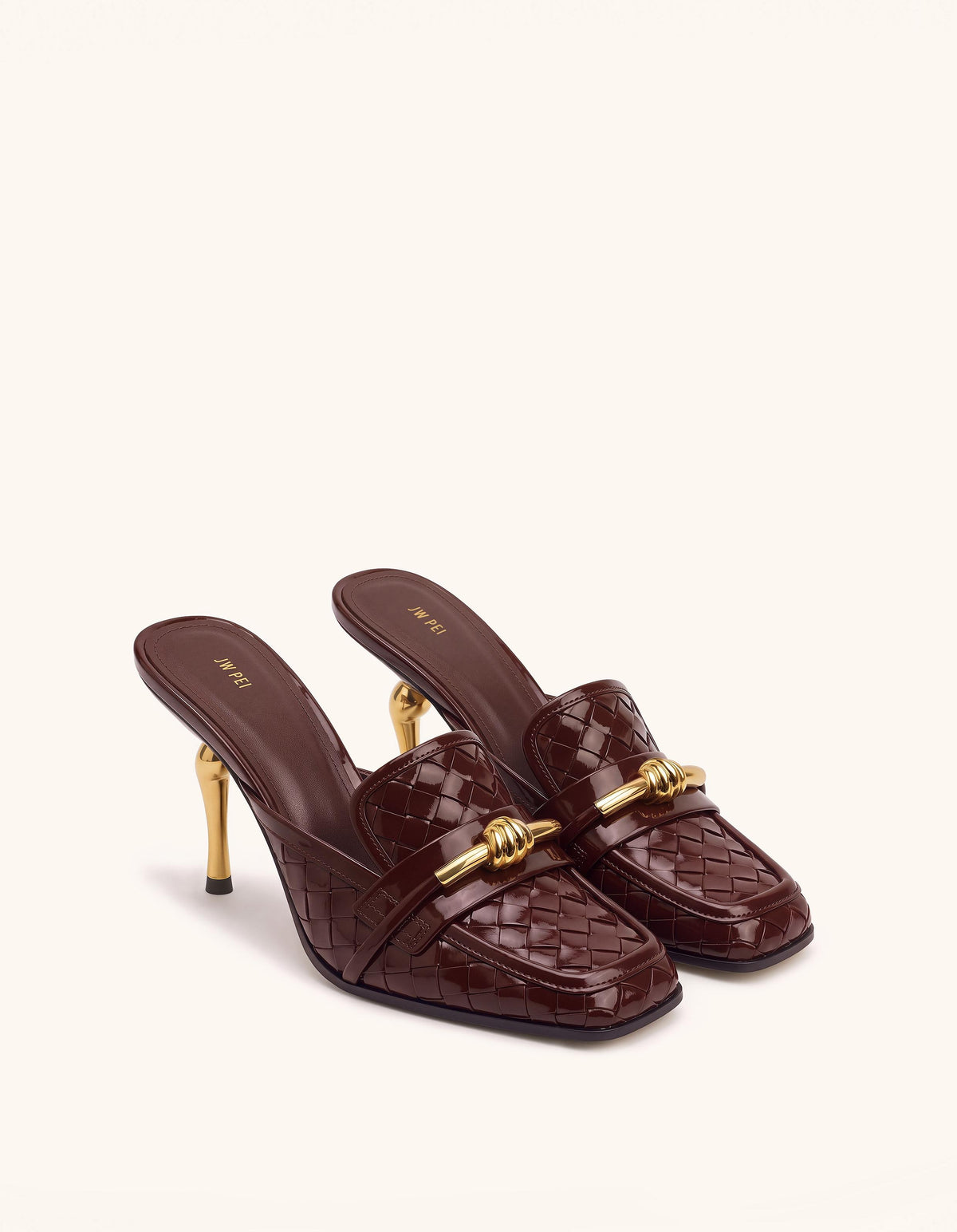 Lena Metal Rope Knot Woven Square Toe Mules - Burgundy