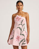 Lily Floral Print Strapless A-Line Mini Dress - Light Pink