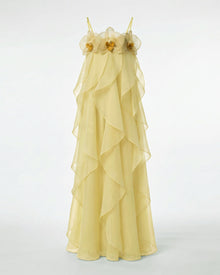 Orchid Embroidered Organza Maxi Dress - Light Yellow