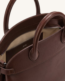 Arden Curved Top Handle Bag - Dark Brown
