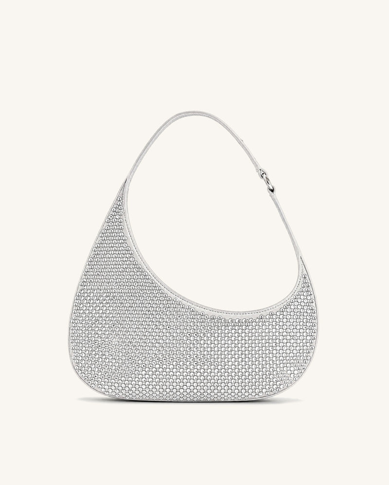 Harlee Artificial Crystal Shoulder Bag - Silver