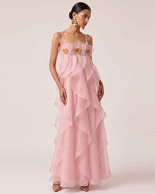Orchid Embroidered Organza Maxi Dress - Blush Pink