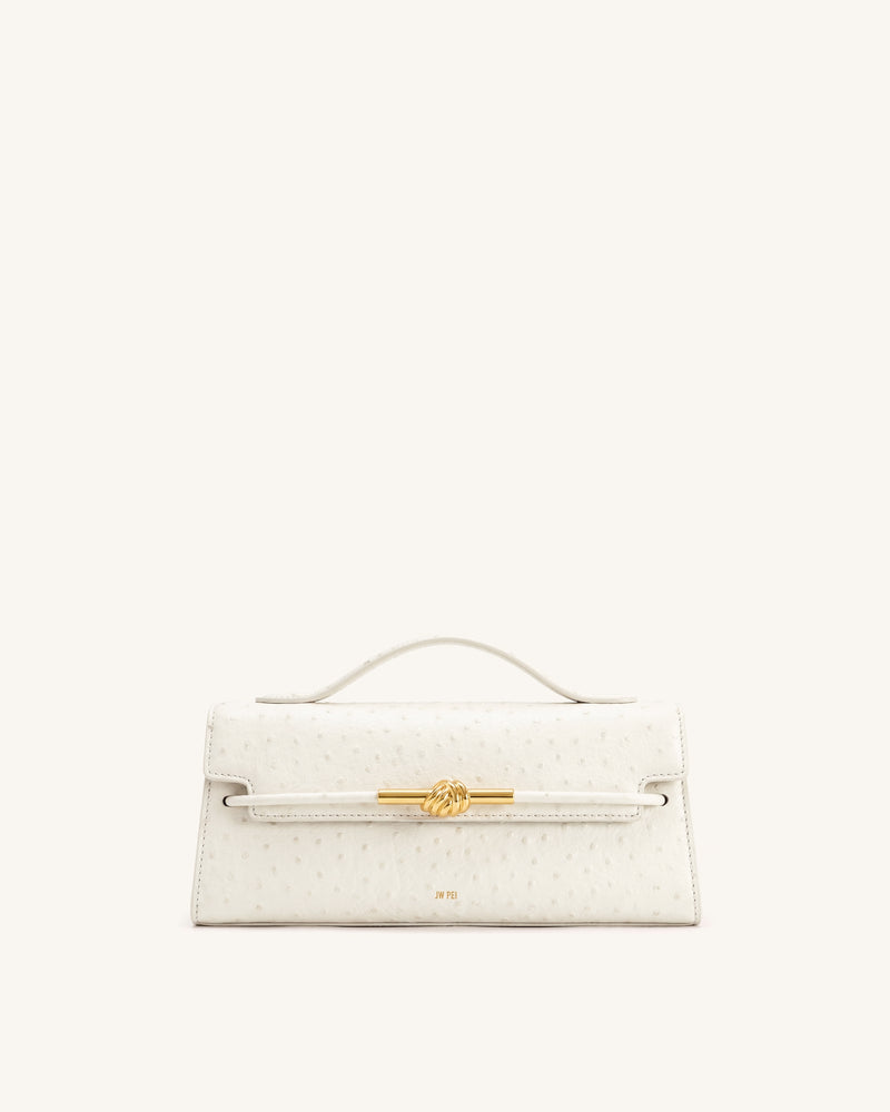 Lena Faux Ostrich Metal Rope Knot Top Handle Bag - Ivory