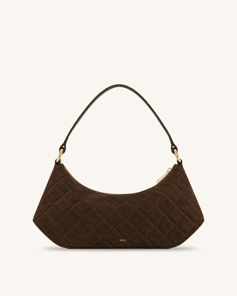Lily Faux Suede Quilted Shoulder Bag - Sandalwood Brown