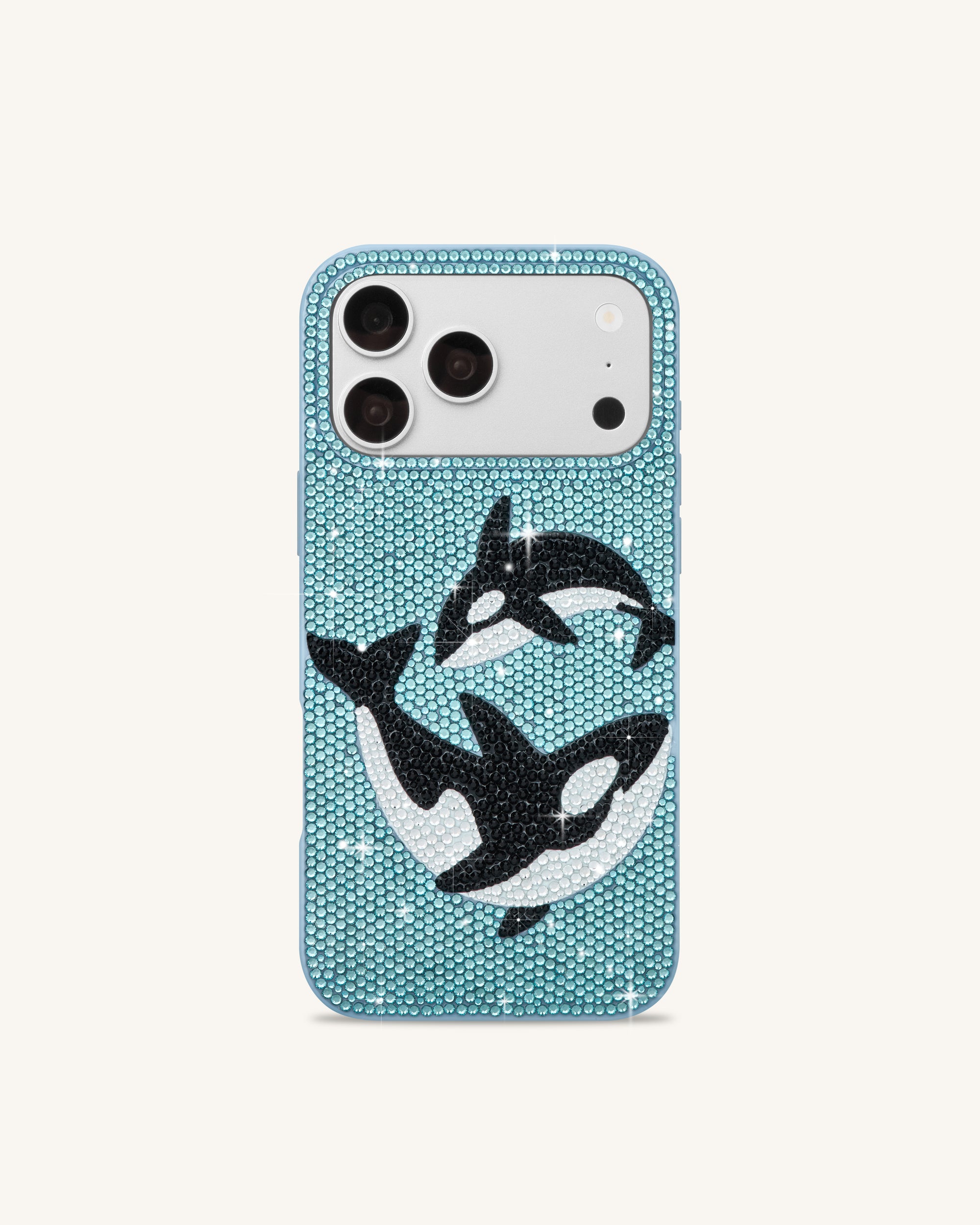 Orca Pair Artificial Crystal Phone Case - Light Blue