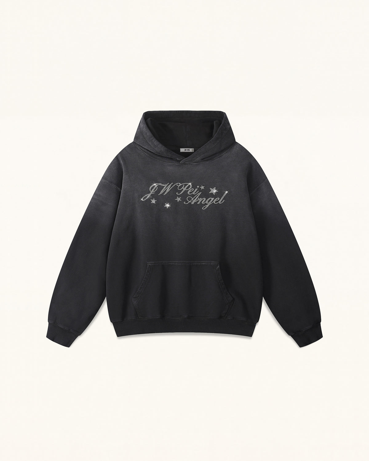 The Seraphic Crystal Feather Wing Hoodie - Washed Black