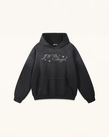 The Seraphic Crystal Feather Wing Hoodie - Washed Black