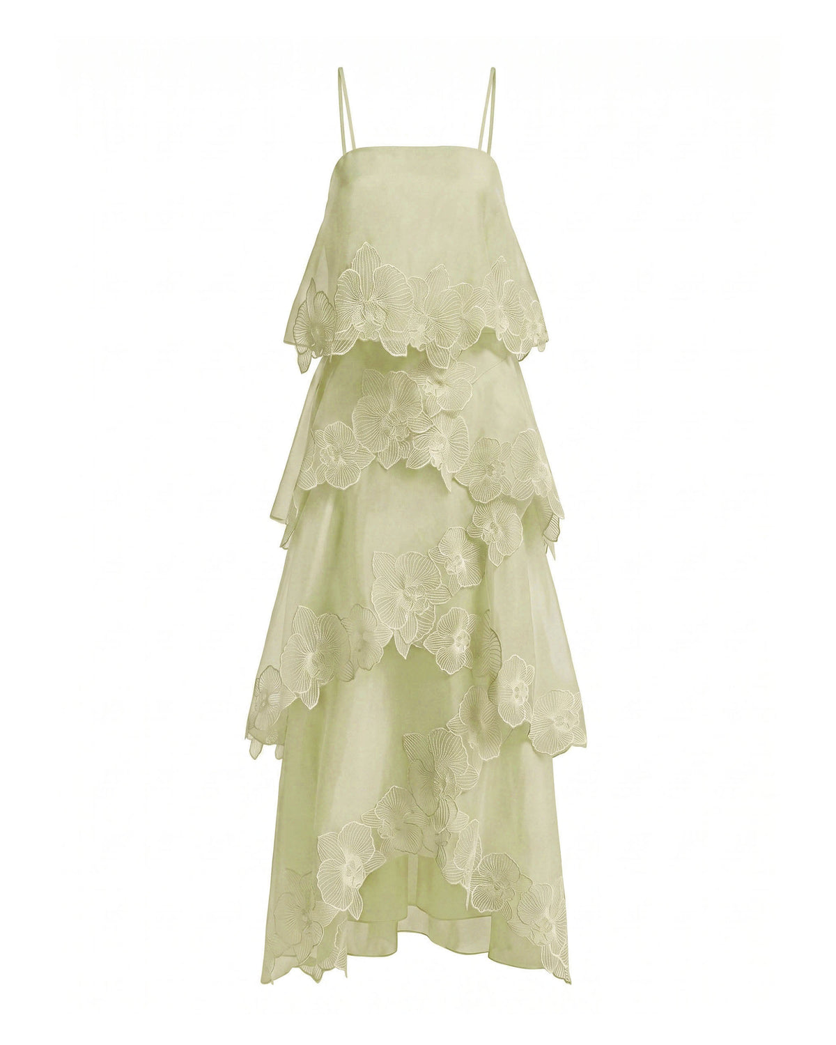 Orchid Embroidered Layered Maxi Dress - Light Green