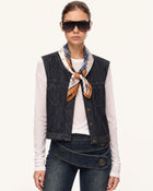 Vintage Paisley Accent Jacquard Denim Vest - Dark Wash
