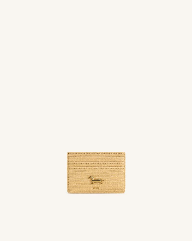 Maeve Faux Straw Dachshund Metal Emblem Card Holder - Natural
