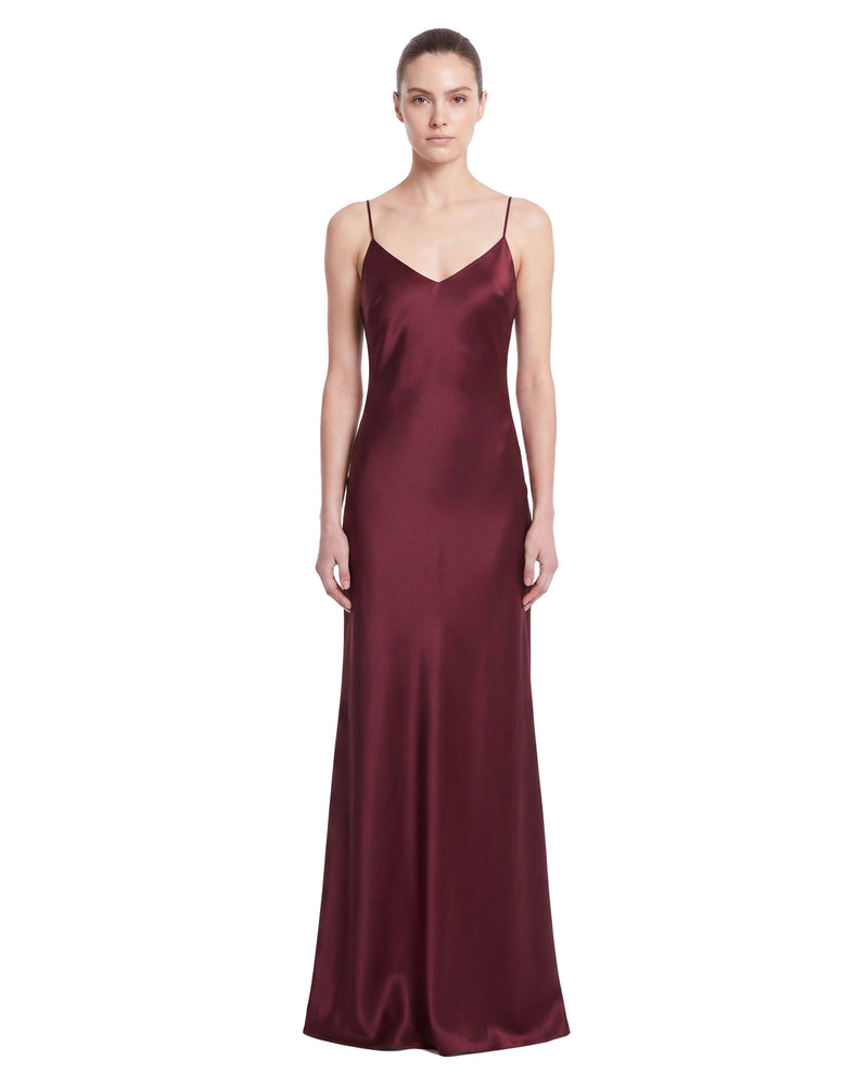 Floral Embellished Open-Back Satin Maxi Dress - Burgundy