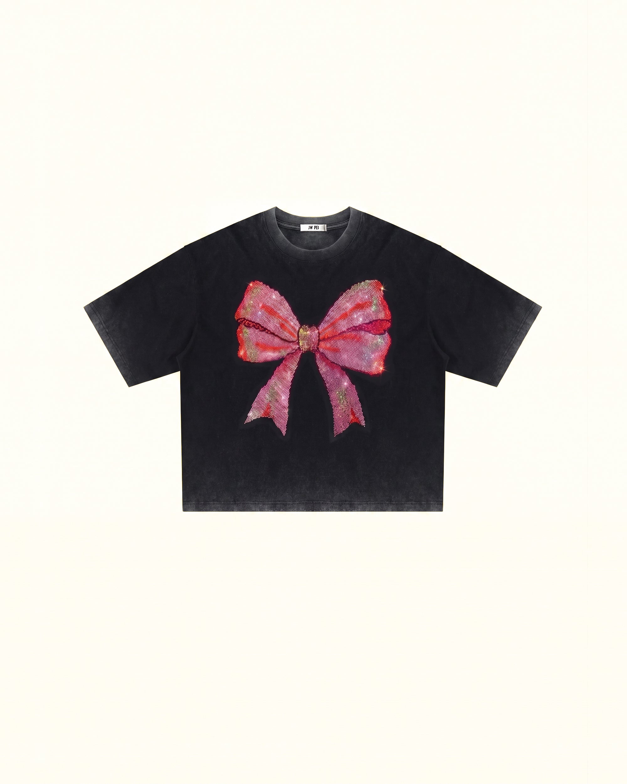The Radiant Pink Bow Graphic Tee - Faded Black
