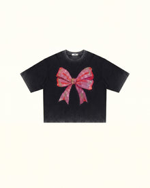 The Radiant Pink Bow Graphic Tee - Faded Black