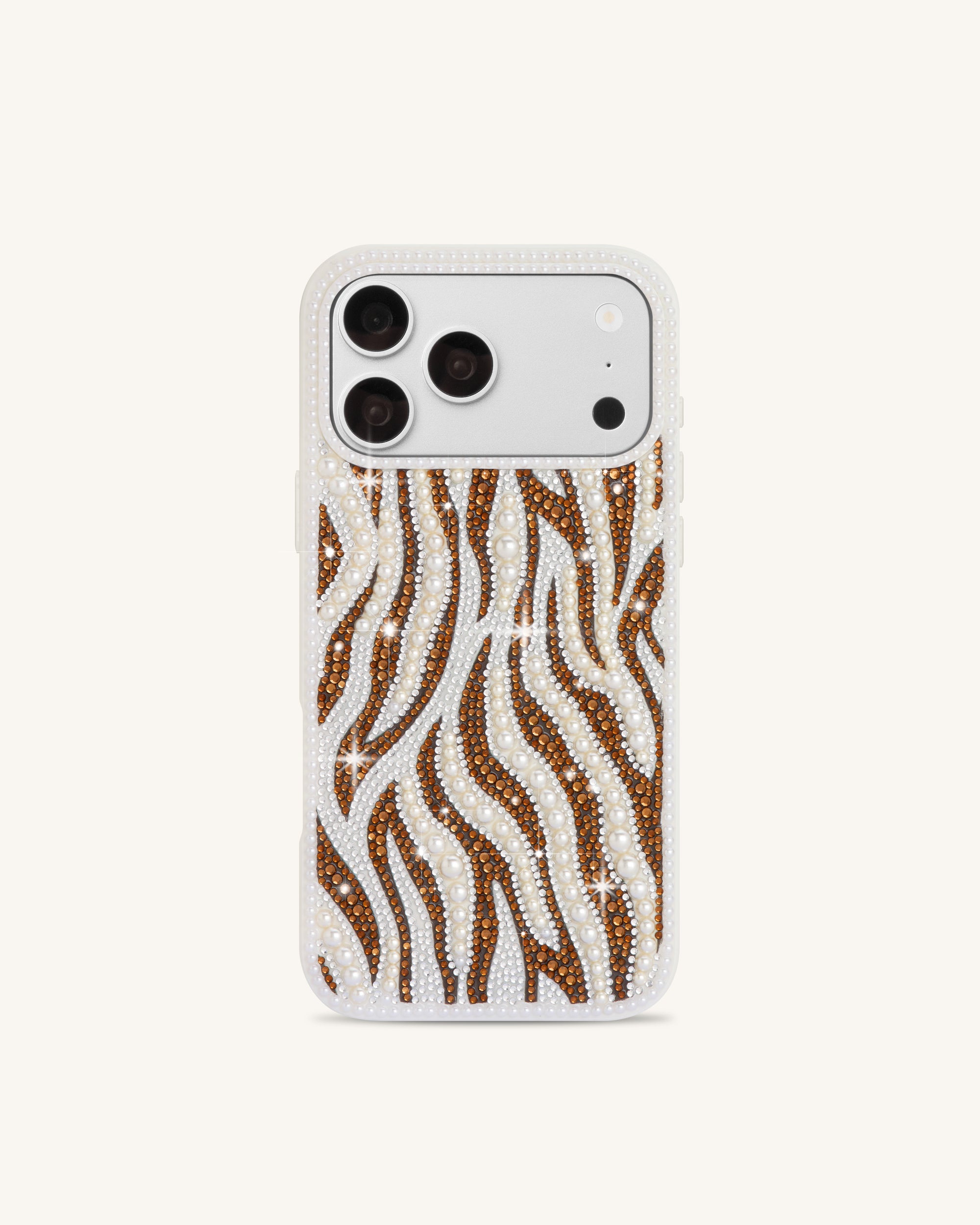 Pearl Zebra Stripe Artificial Crystal Phone Case - White