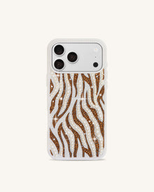 Pearl Zebra Stripe Artificial Crystal Phone Case - White