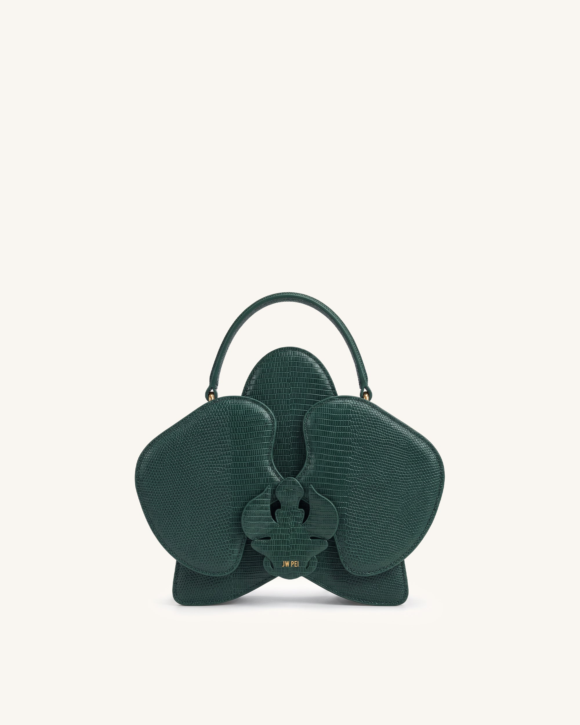 Flora Orchid Shaped Top Handle Bag - Dark Green