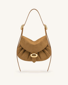 Avery Faux Suede Draped Hobo Bag - Camel