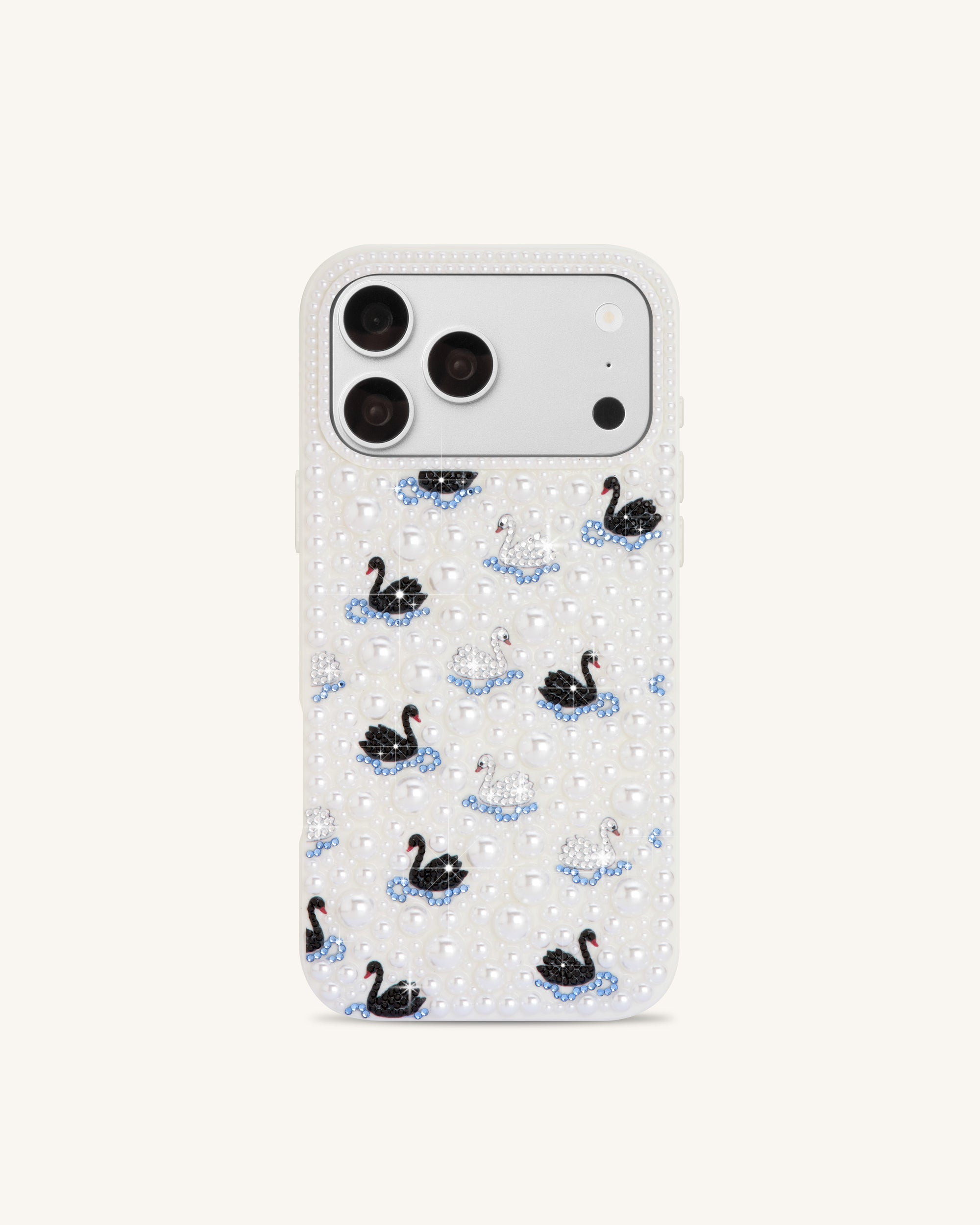 Pearl Swan Embellished Phone Case - White