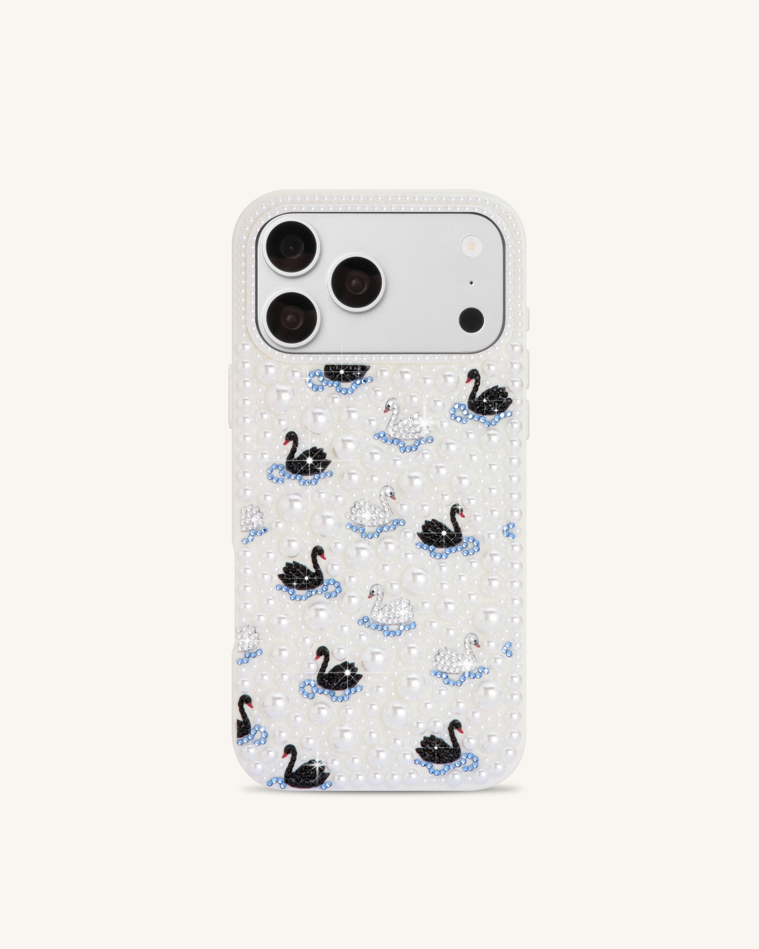 Pearl Swan Embellished Phone Case - White