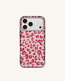 Bold Leopard Print Artificial Crystal Phone Case - Black