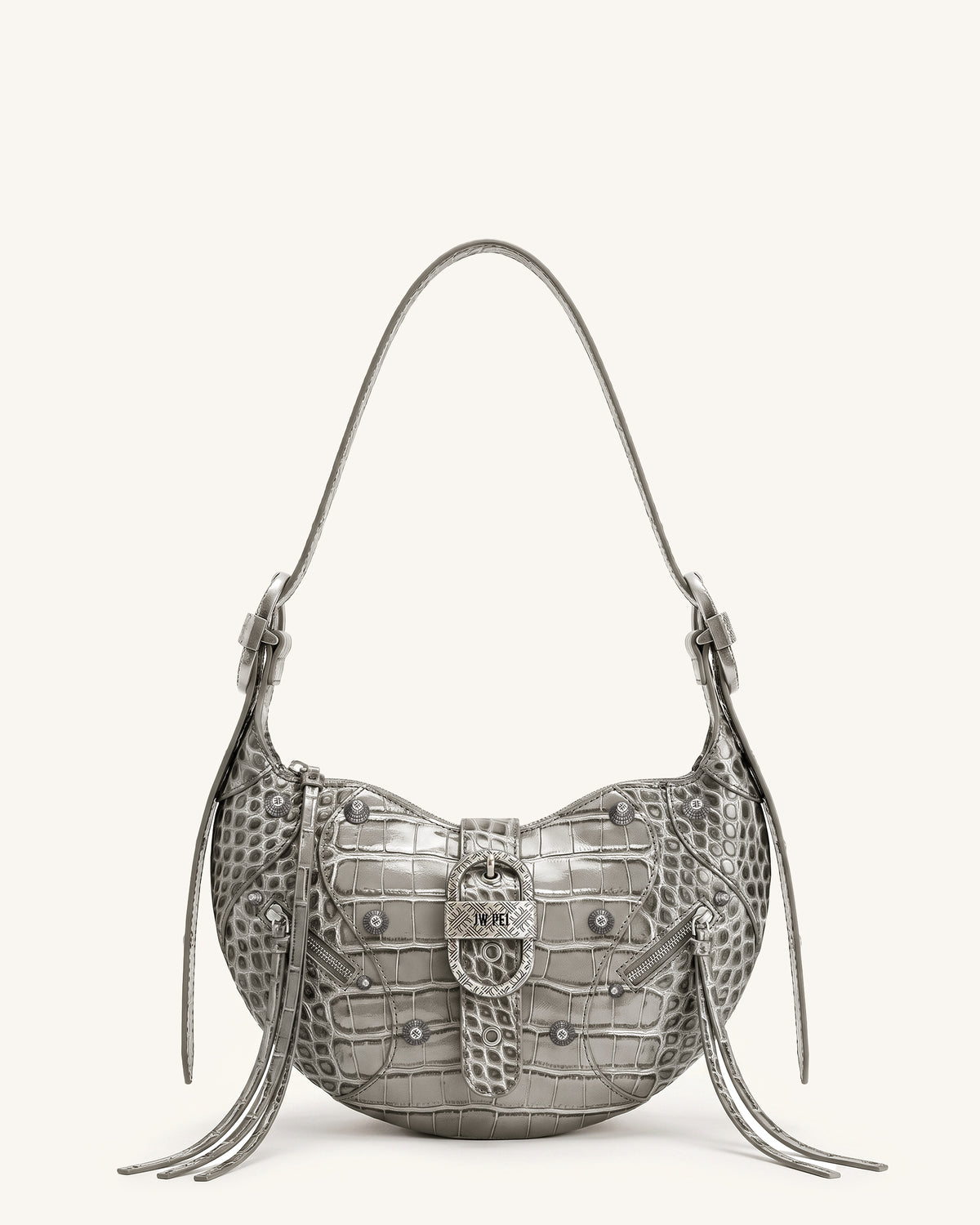 Tessa Studded Shoulder Bag - Cement Grey Croc