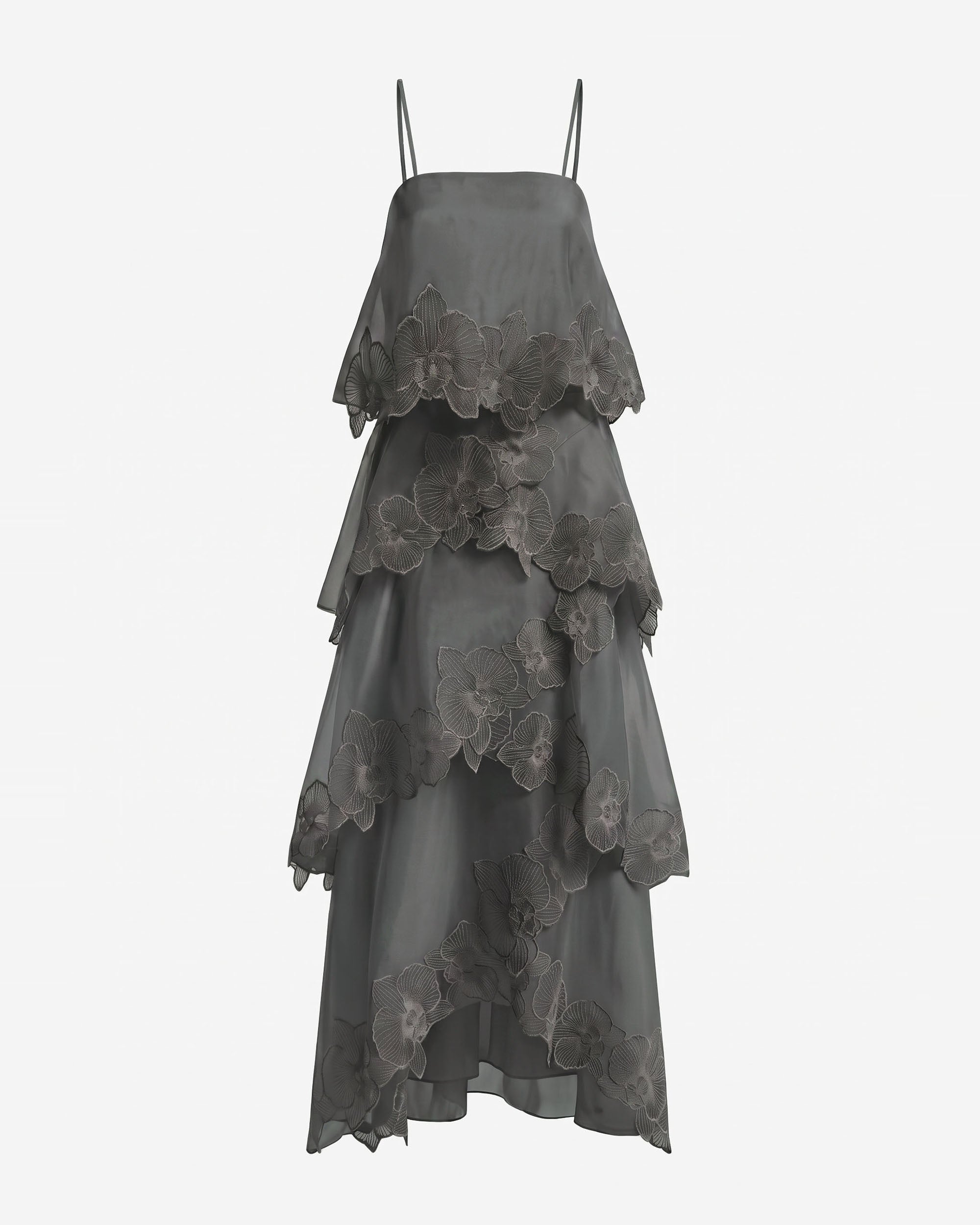 Orchid Embroidered Layered Maxi Dress - Grey