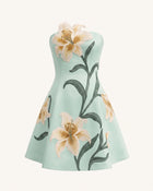 Lily Floral Print Strapless A-Line Mini Dress - Mint Green