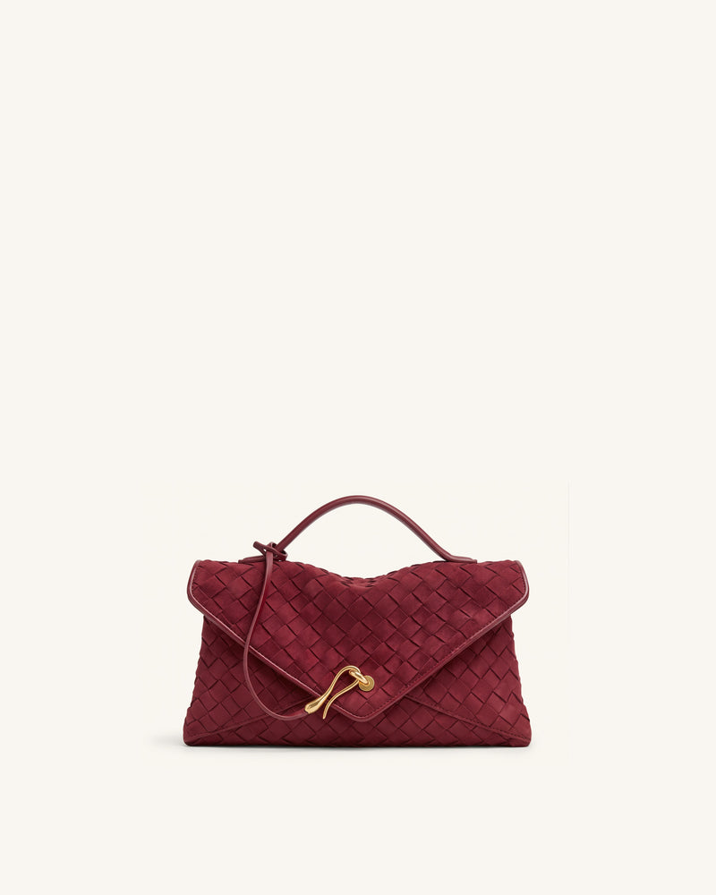 Celeste Faux Suede Woven Envelope Bag - Berry Red