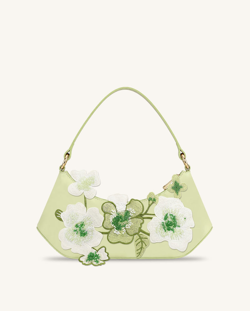 Lily Embroidered Shoulder Bag - Green