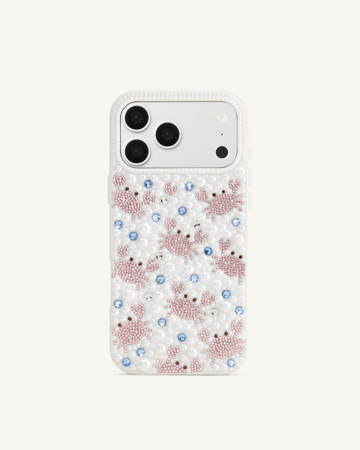 Crab Pattern Faux Pearl Phone Case - White