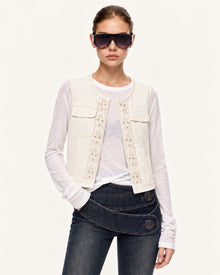 Enchanted Floral Braided Denim Vest - Cream White