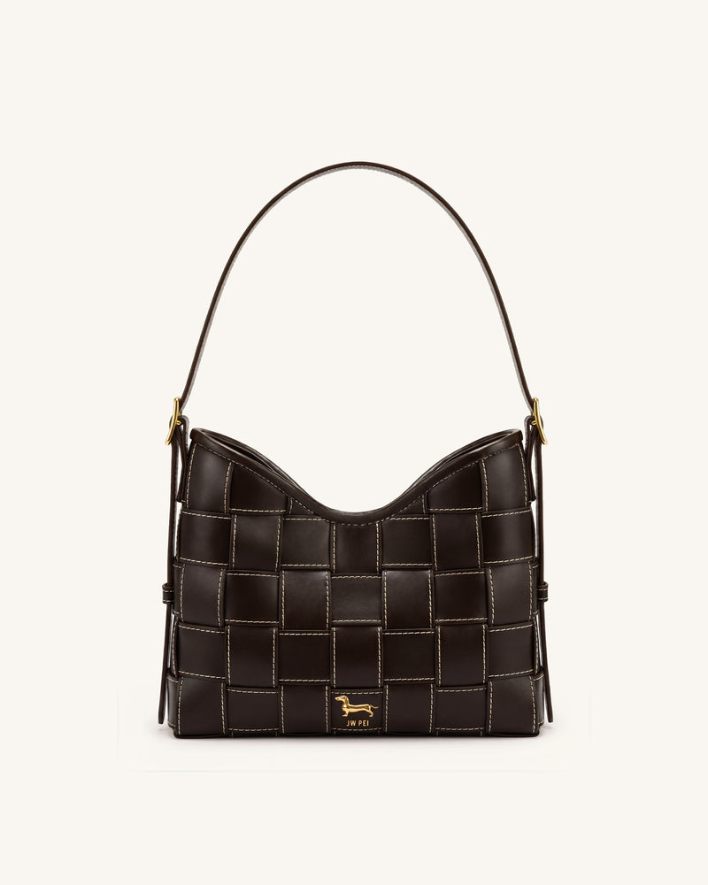Nadine Dachshund Woven Hobo Bag - Dark Brown