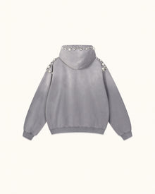 The Opulent Off-White Pearl Trim Hoodie - Washed Grey