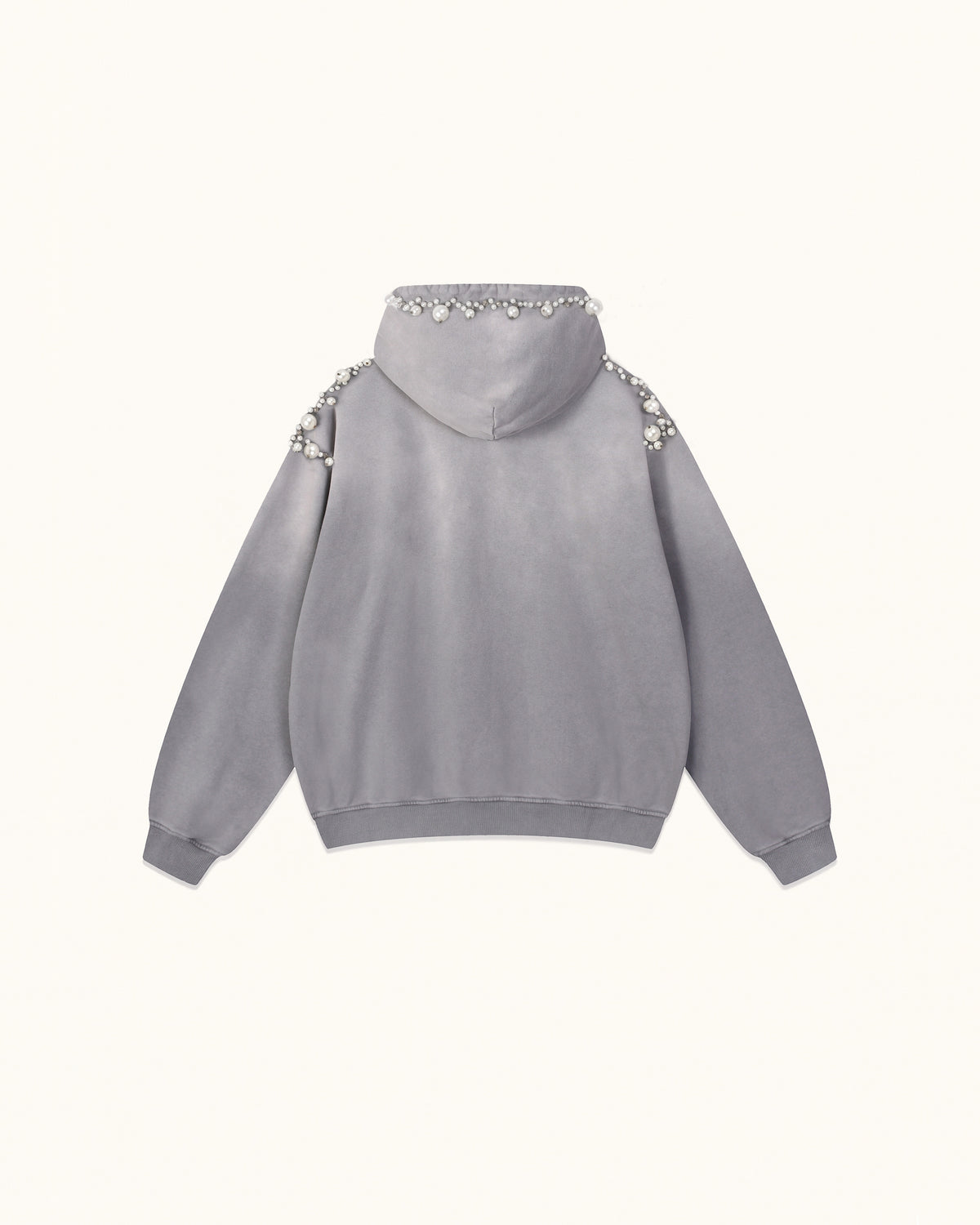 The Opulent Off-White Pearl Trim Hoodie - Washed Grey
